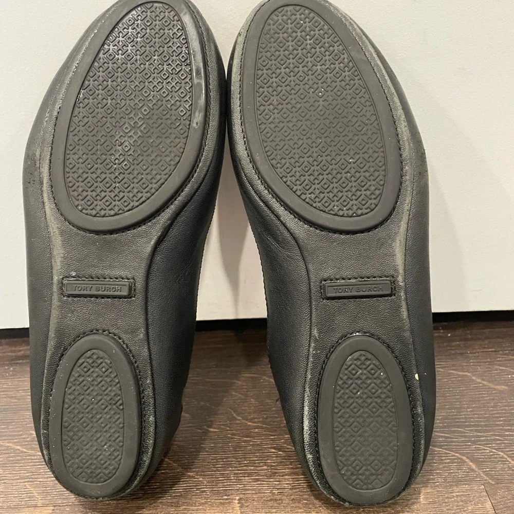 Tory Burch Travel Ballet Minnie Flats Black Gold Slip On Shoes Size 7M